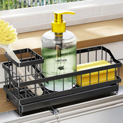 Simple Trending Sink Caddy Sponge Holder Organizer for Kitchen with Drain Tray Rust Resistant Black